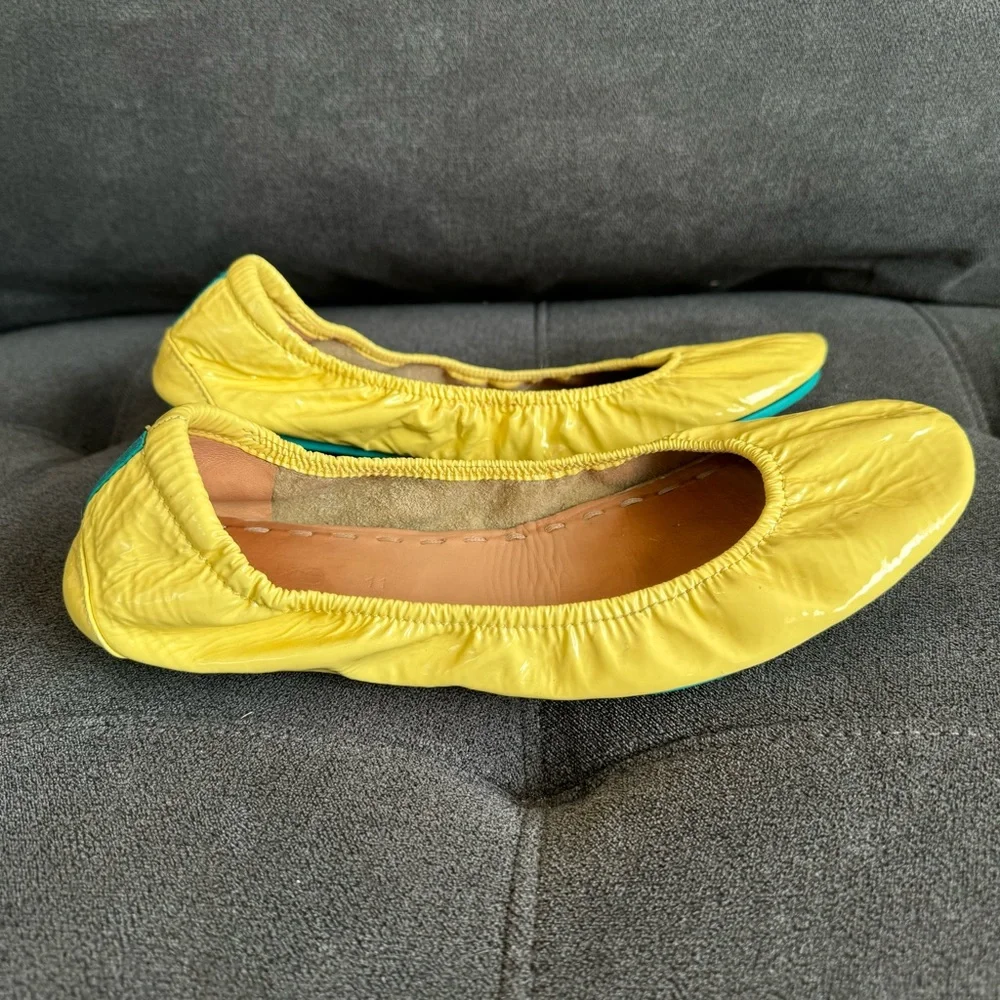 Tieks Yellow Flats with Green Soles - Picture 6 of 14